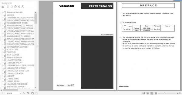 Yanmar Crawler Backhoe VIO45 6A Parts Catalog 0CS10 M59200EN 1
