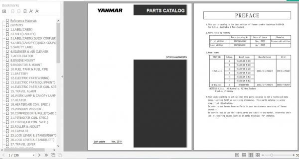 Yanmar Crawler Backhoe VIO50 2A Parts Catalog 0CS10 M43901EN 1
