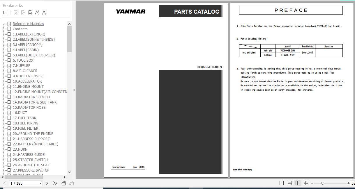 Yanmar Crawler Backhoe VIO50 6 Parts Catalog 0CK50 M01440EN 1
