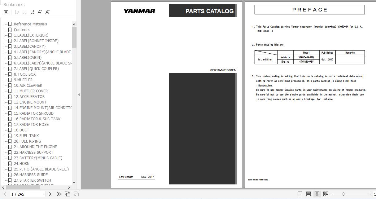 Yanmar Crawler Backhoe VIO50 6A Parts Catalog 0CK50 M01380EN 1