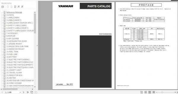Yanmar Crawler Backhoe VIO75 Parts Catalog 0CS10 M40201EN 1