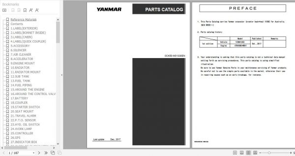 Yanmar Crawler Backhoe VIO82 Parts Catalog 0CK50 M01330EN 1