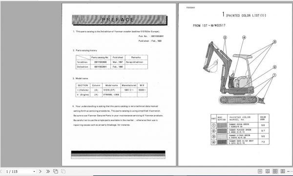 Yanmar Crawler Backhoe Vio15 Parts Catalog Y00S3641 1