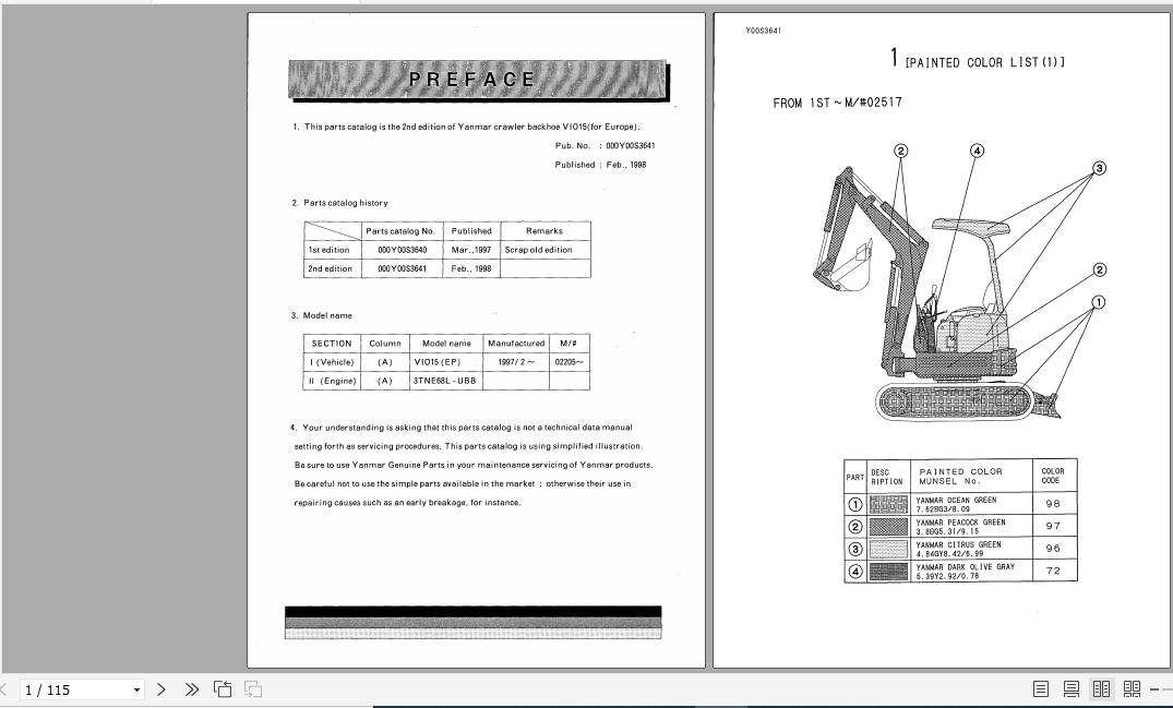 Yanmar Crawler Backhoe Vio15 Parts Catalog Y00S3641 1