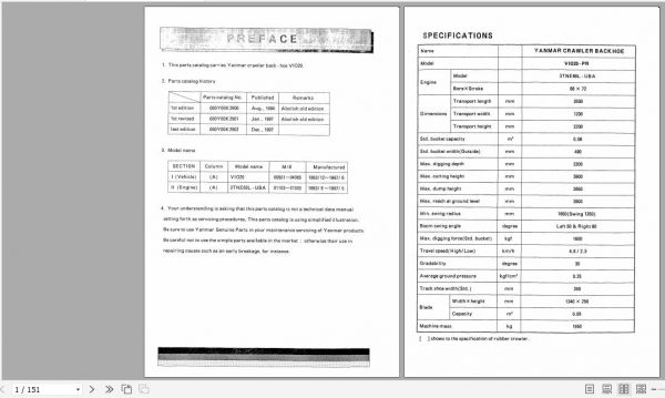 Yanmar Crawler Backhoe Vio20 Parts Catalog Y00K2902 1