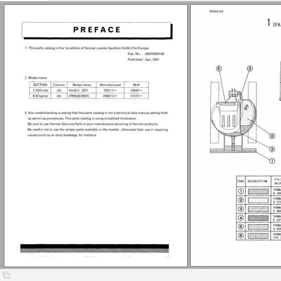 Yanmar Crawler Backhoe Vio55 Parts Catalog Y00S4220