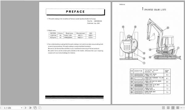 Yanmar Crawler Backhoe Vio50 2 Parts Catalog Y00S4160 1