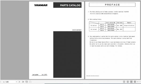 Yanmar Crawler Backhoe Vio55 5B Parts Catalog 1