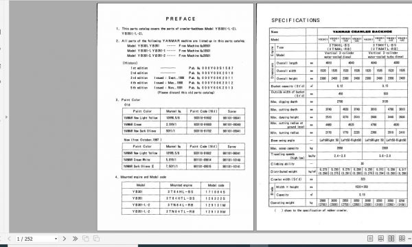 Yanmar Crawler Backhoe YB30 1 YB30 2 Parts Catalog Y00K2013 1