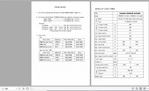 Yanmar Crawler Backhoe YB401 2 Parts Catalog Y00K2042 1