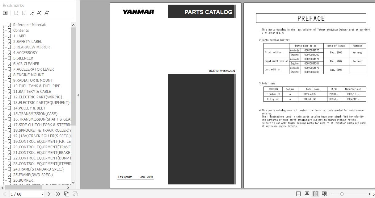 Yanmar Crawler Carrier C12R A Parts Catalog 0CS10 M45702EN 1