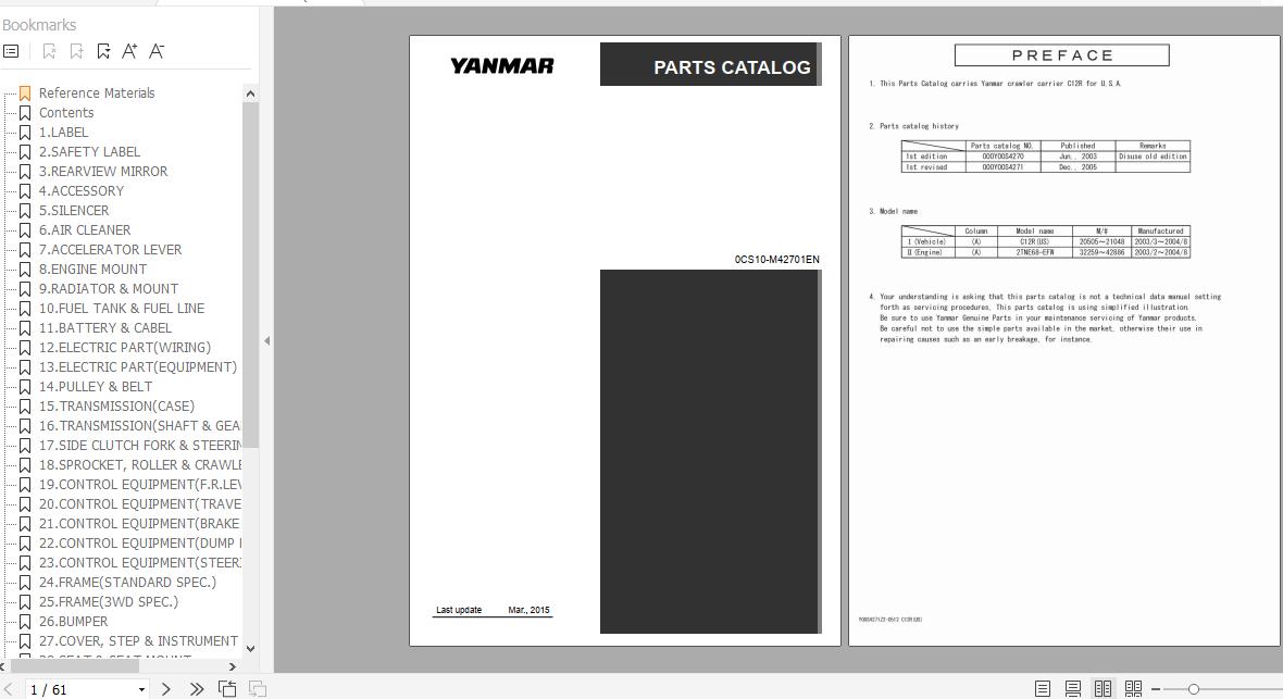 Yanmar Crawler Carrier C12RUS Parts Catalog 0CS10 M42701EN 1
