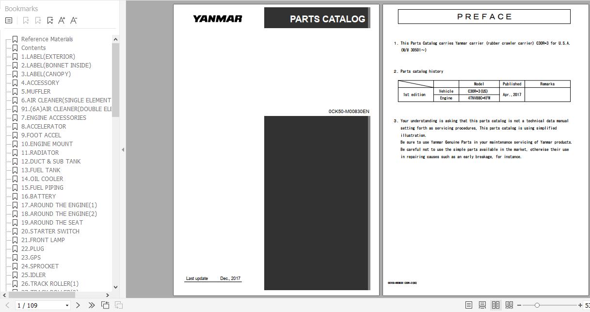 Yanmar Crawler Carrier C30R 3US Parts Catalog 0CK50 M00830EN 1
