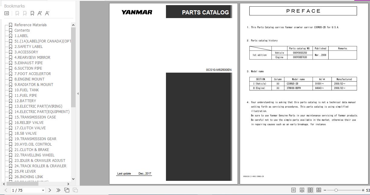 Yanmar Crawler Carrier C30RUS 2B Parts Catalog 0CS10 M52500EN 1