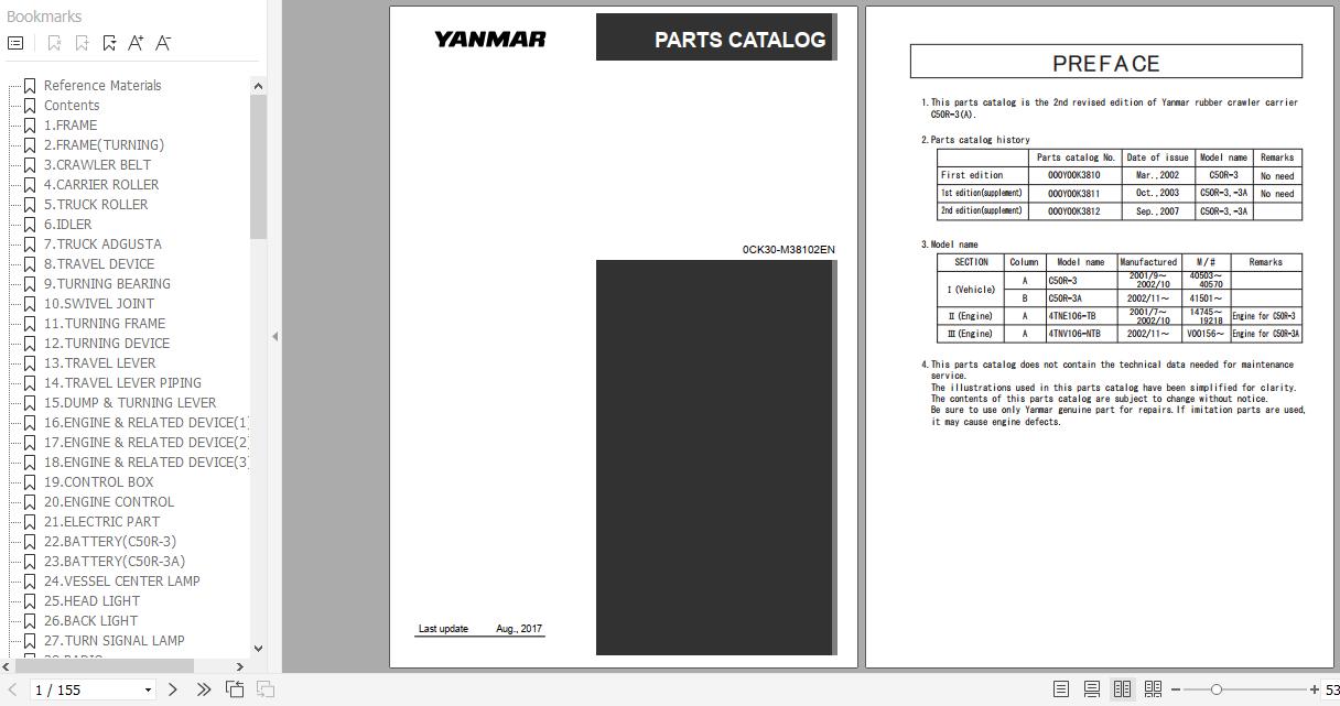 Yanmar Crawler Carrier C50R 3A Parts Catalog 0CK30 M38102EN 1