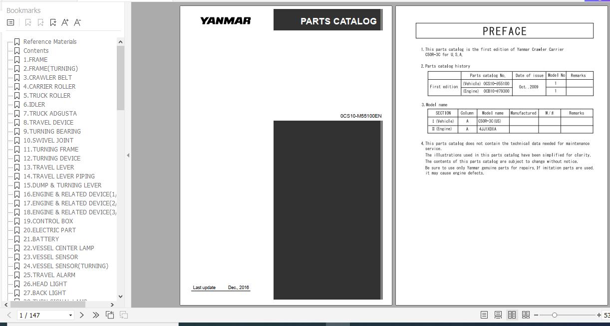 Yanmar Crawler Carrier C50R 3C Parts Catalog 0CS10 M55100EN 1