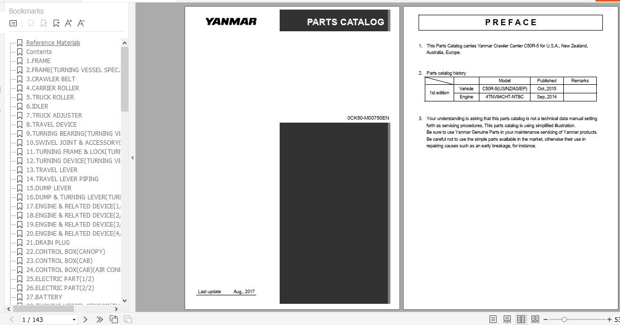Yanmar Crawler Carrier C50R 5 Parts Catalog 0CK50 M00750EN 1