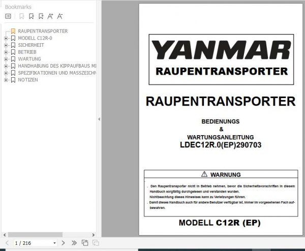 Yanmar Crawler Carriers C12R Operation Maintenance Manual DE 1