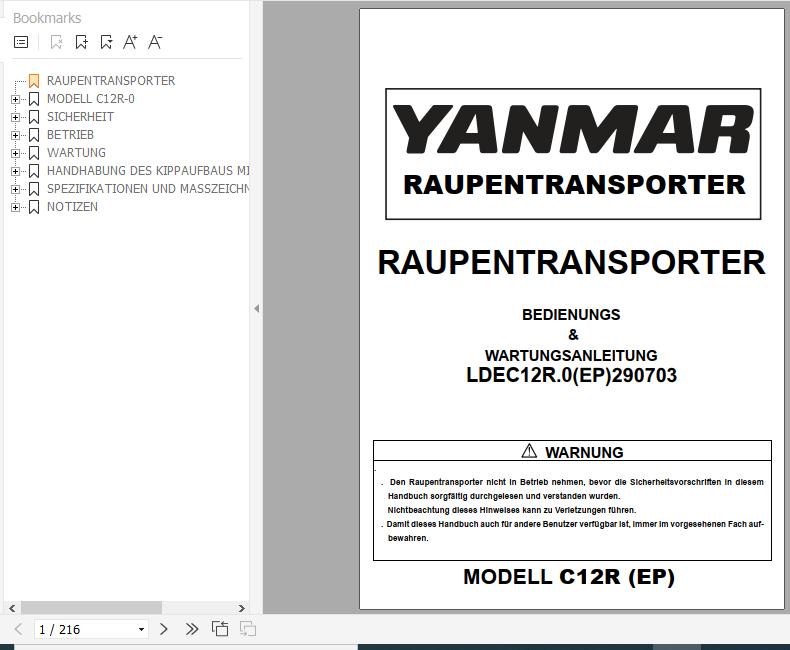 Yanmar Crawler Carriers C12R Operation Maintenance Manual DE 1