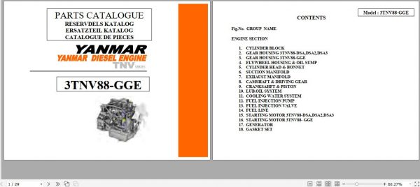 Yanmar Diesel Engine 3TNV88 GGE Parts Catalogue 1