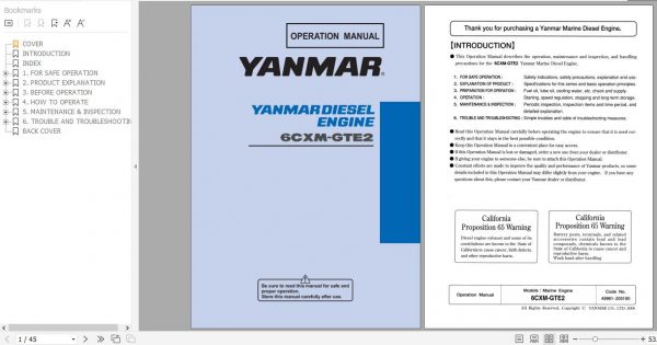 Yanmar Diesel Engine 6CXM GTE2 Operation Manual 49961 205100 1