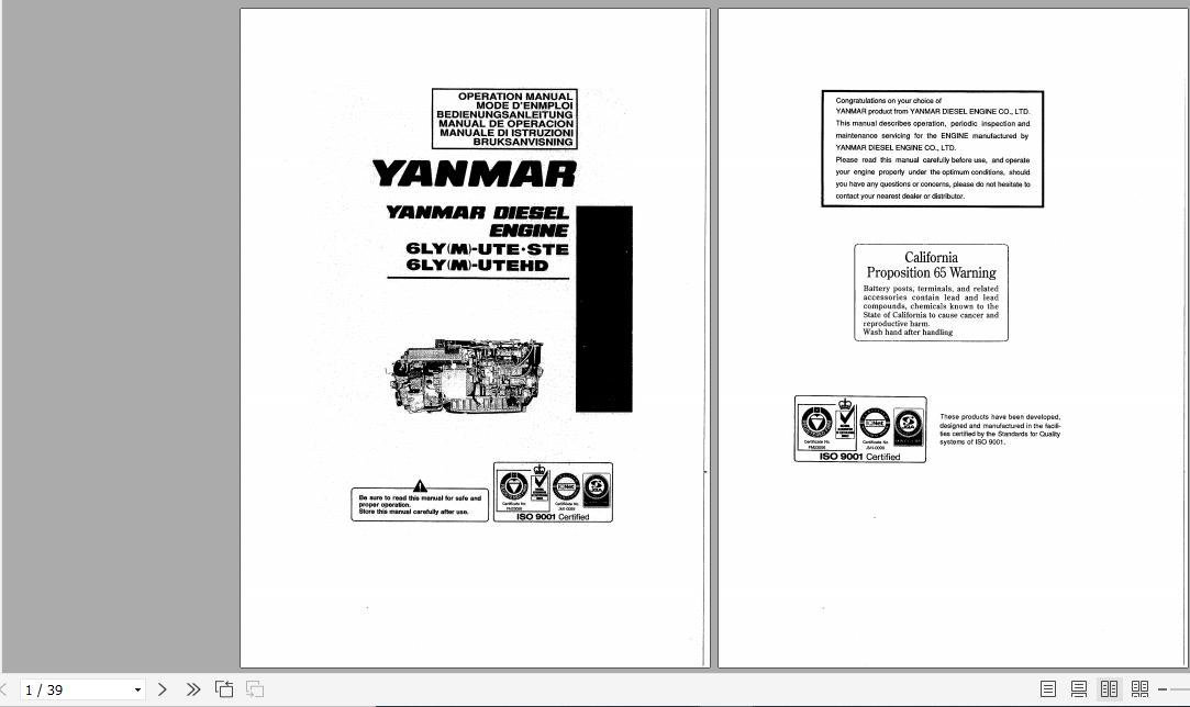 Yanmar Diesel Engine 6LYM UTE STE 6LYM UTEHD Operation Manual 499613 02061 1