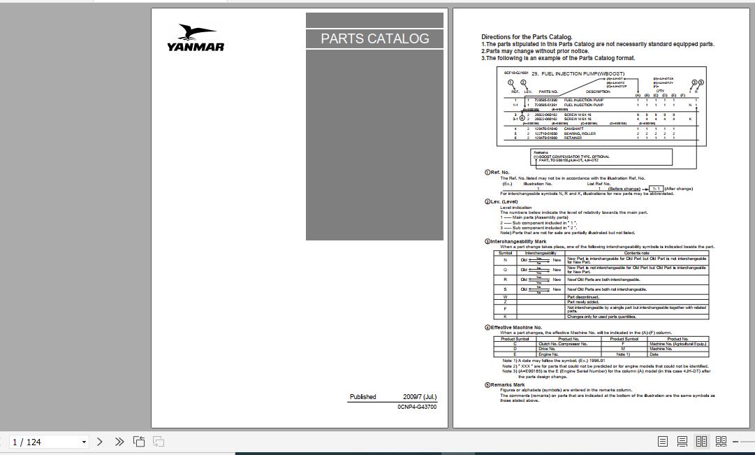 Yanmar Diesel Engine EF227E 233E Parts Catalog OCNP4 G43700 1