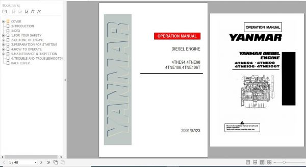 Yanmar Diesel Engines 4TNE94 4TNE98 4TNE106 4TNE106T Operation Manual 49961 101301 1
