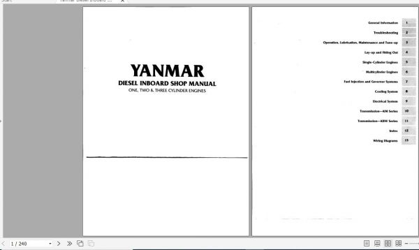 Yanmar Diesel Inboard One Two Three Cylinder Engines Shop Manual 1