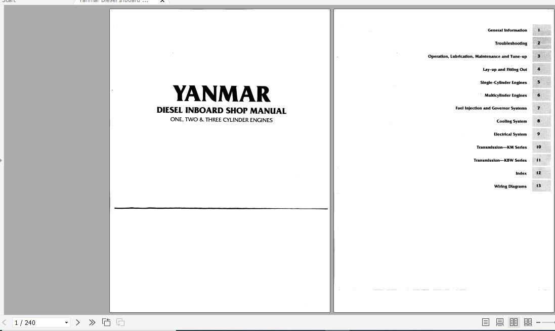 Yanmar Diesel Inboard One Two Three Cylinder Engines Shop Manual 1