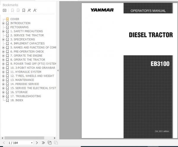 Yanmar Diesel Tractor EB3100 Operators Manual 0A041 G00700 1