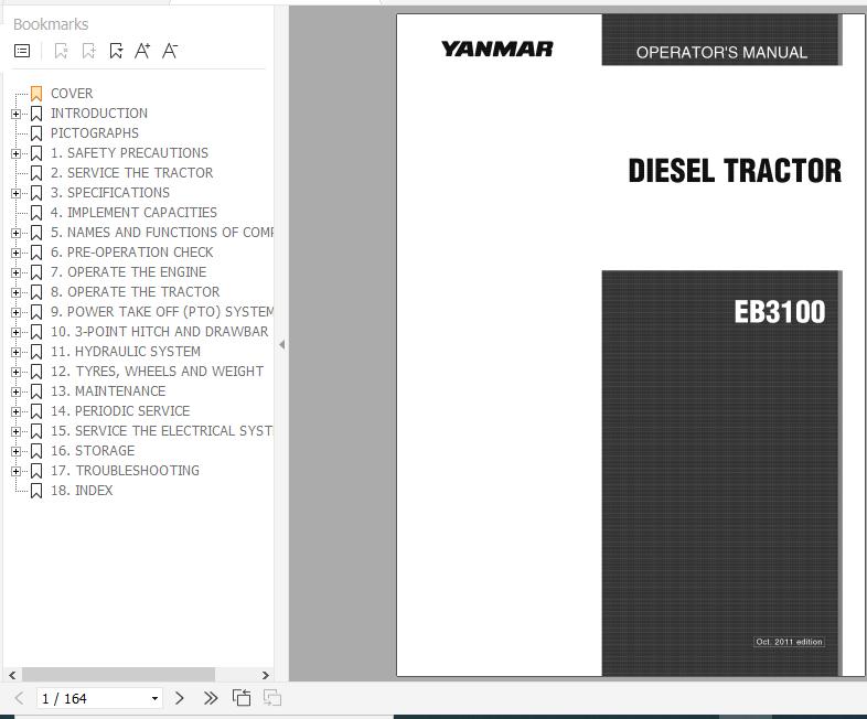 Yanmar Diesel Tractor EB3100 Operators Manual 0A041 G00700 1