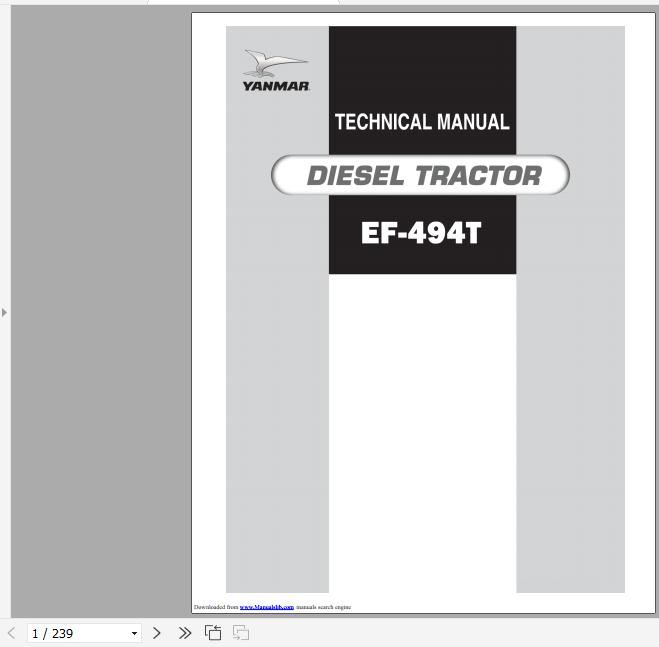 Yanmar Diesel Tractor EF 494T Technical Manual 0B040 G02300 1
