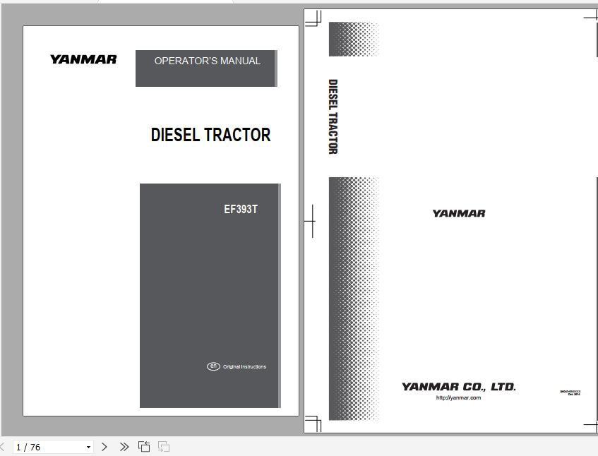 Yanmar Diesel Tractor EF393T Operators Manual 0A041 ENXXX 1