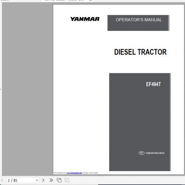 Yanmar Diesel Tractor EF494T Operators Manual 0A042 B00203 1