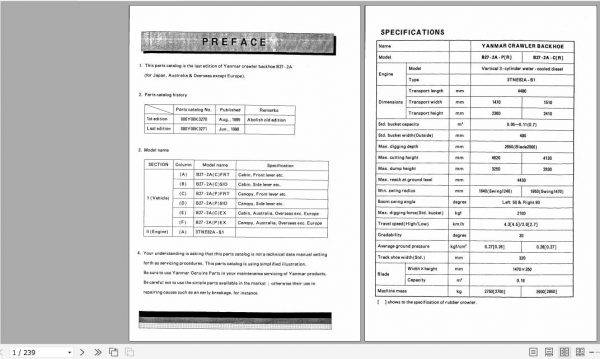 Yanmar ECrawler Backhoe B27 2A Parts Catalog Y00K3271 1