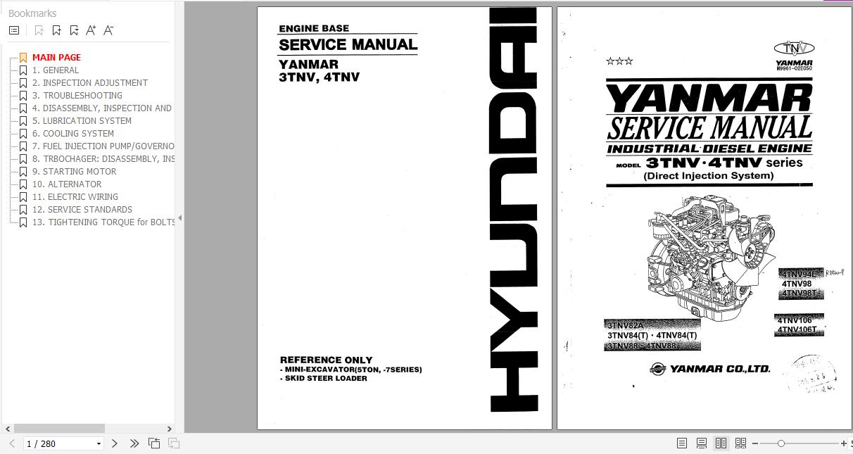 Yanmar Engine 3TNV 4TNV Service Manual M9961 02E050 1