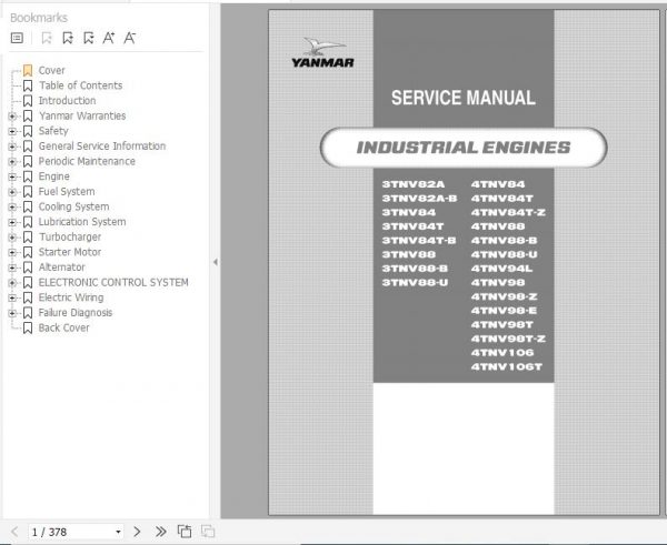 Yanmar Engine 3TNV82 88 4TNV84 106 Serial Service Manual 0BTNV U00102 1