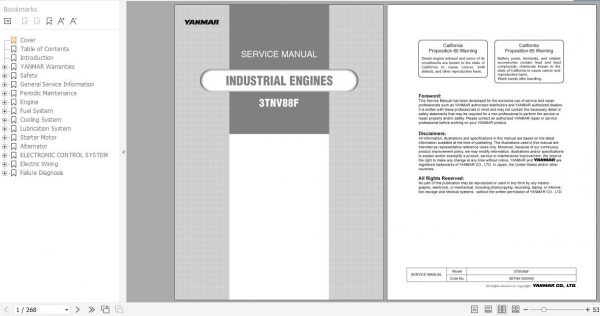 Yanmar Engine 3TNV88F Service Manual 0BTN4 G00400 1