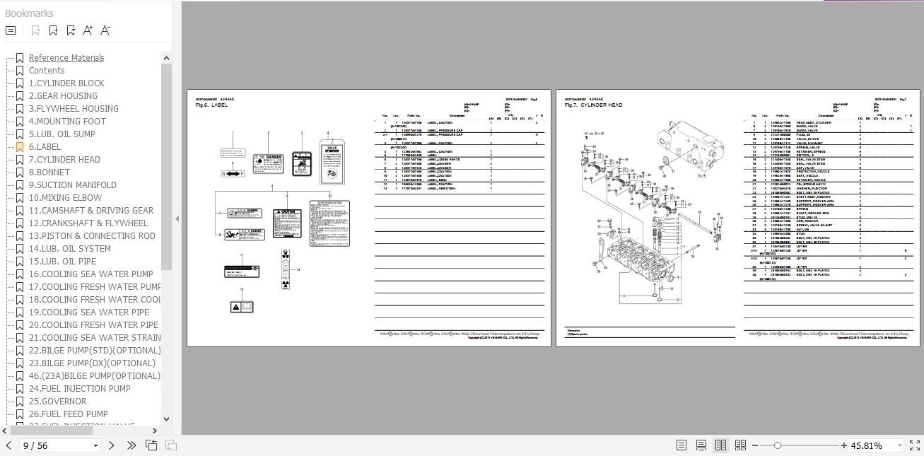 Yanmar Engine 4JH4AE Parts Catalog 0CR10M68301EN