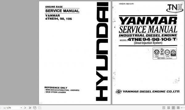 Yanmar Engine 4TNE94 98 106 Service Manual HINSHI H8013 R1 1