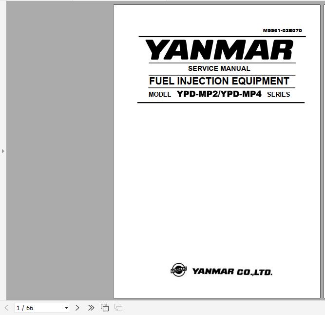 Yanmar Engine YPD MP2 YPD MP4 Series Service Manual M9961 03E70 1
