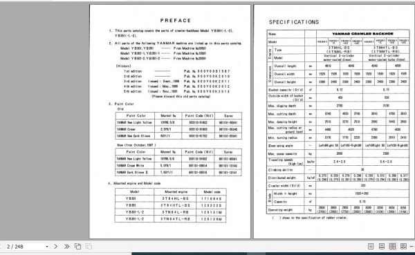 Yanmar Excavator YB301 1 YB301 2 YB351 1 YB351 2 Parts Catalog Y00K2013 1