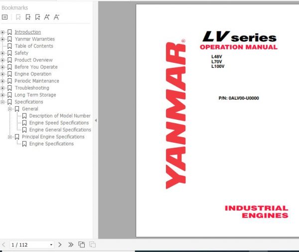 Yanmar Industrial Engines LV48 LV70V LV100V Operation Manual 0ALV00 U0000 1