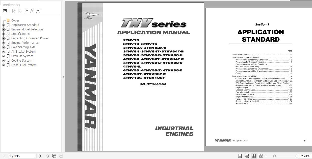 Yanmar Industrial Engines TNV Series Application Manual 0DTNV G00302 1