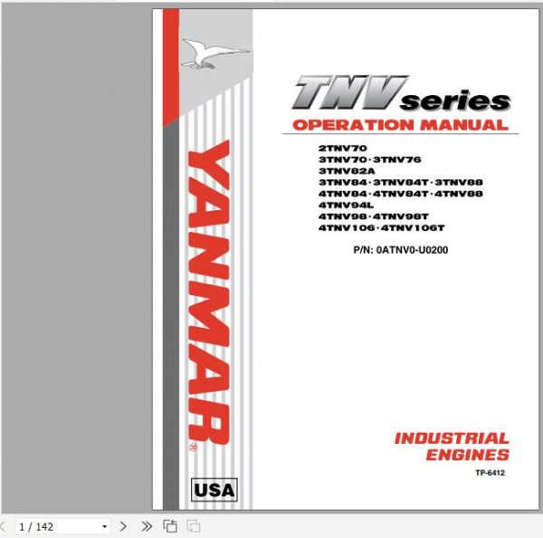 Yanmar Industrial Engines TNV Series Operation Manual 0ATNV0 U0200 1