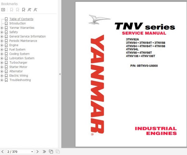 Yanmar Industrial Engines TNV Series Service Manual 0BTNV0 U0000 1