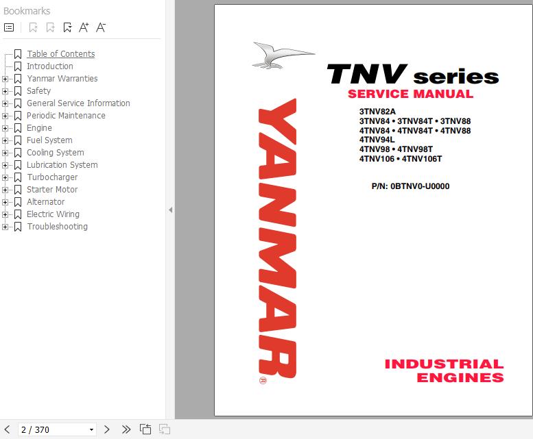 Yanmar Industrial Engines TNV Series Service Manual 0BTNV0 U0000 1