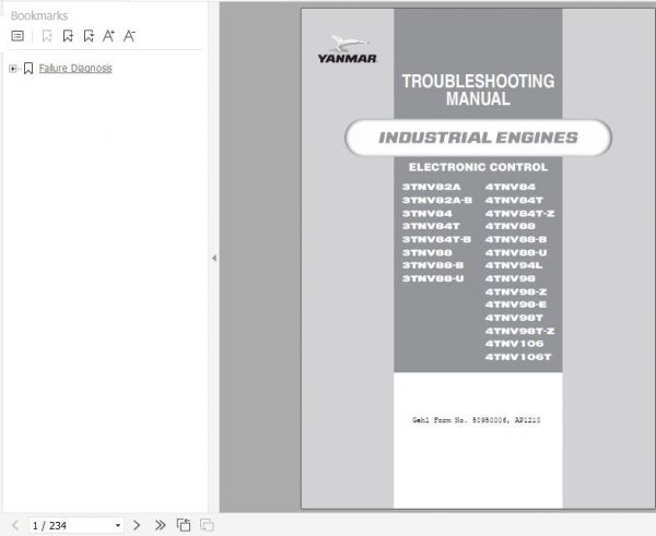 Yanmar Indutrial Engines 3TNV82A 4TNV106T Electronic Control Troubleshooting Manuals 1