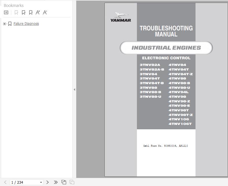 Yanmar Indutrial Engines 3TNV82A 4TNV106T Electronic Control Troubleshooting Manuals 1